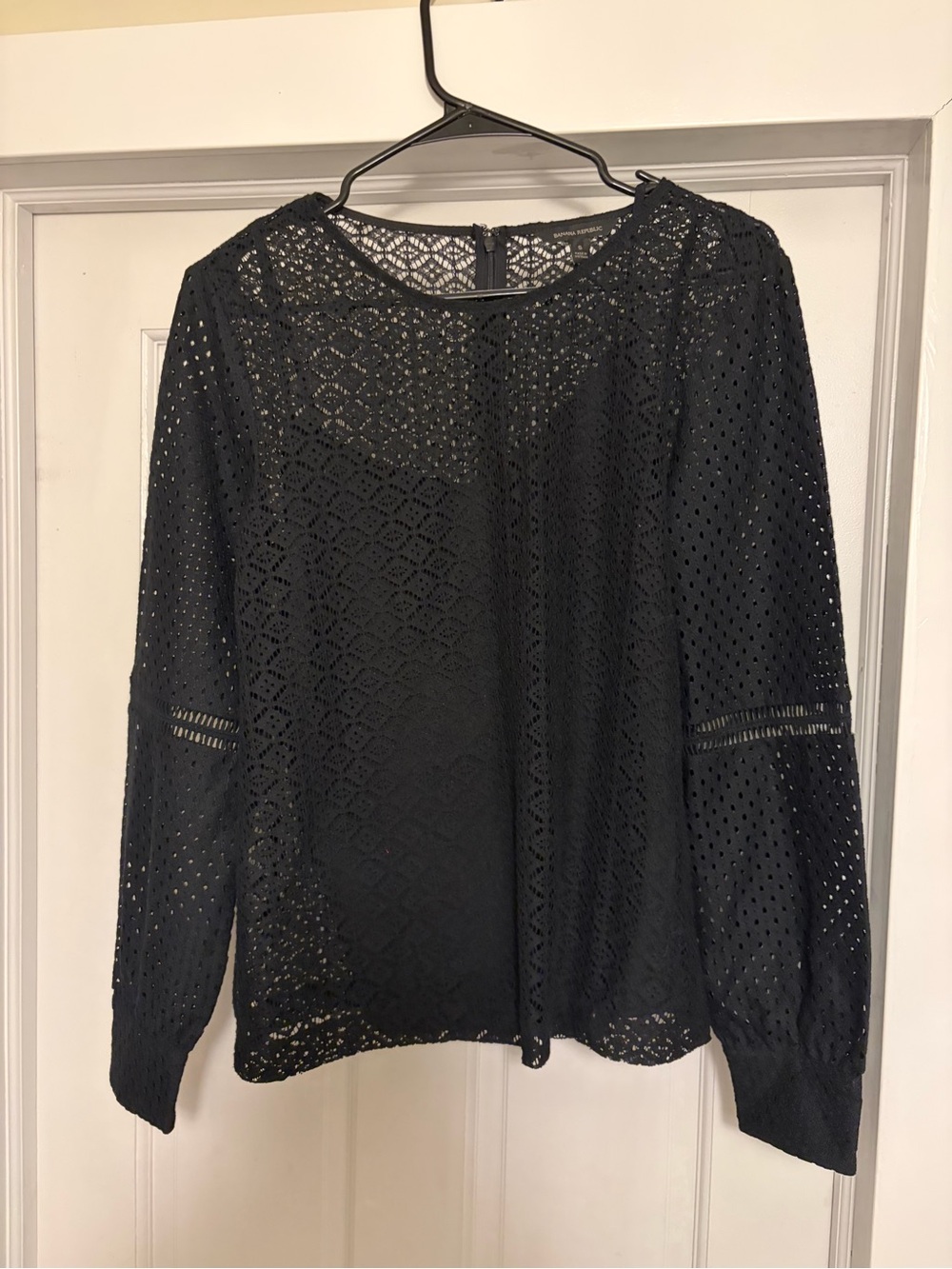 Banana Republic Black Lace Eyelet Blouse Long Sleeve Size Small